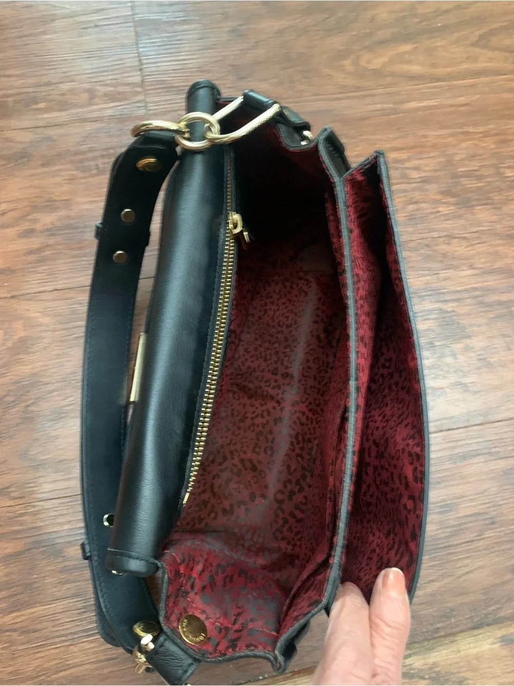 Black Longchamp  Leather Shoulder Bag with Gold Hardware